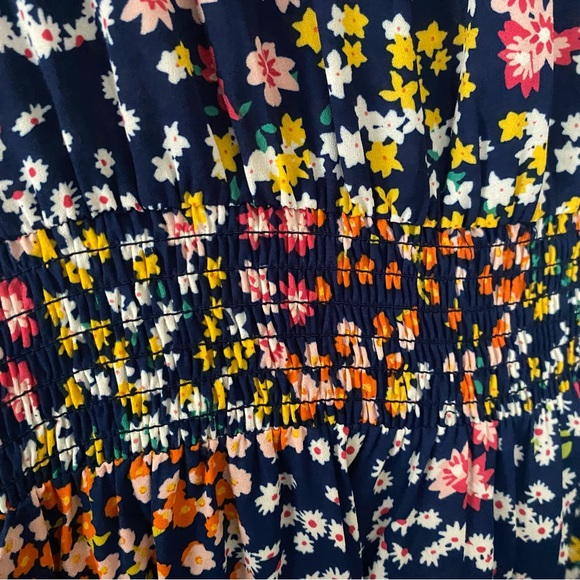 Nanette Lepore Women's Hi-Low Smocked Floral Print Dress in Navy Combo Sz 8 - Picture 6 of 6